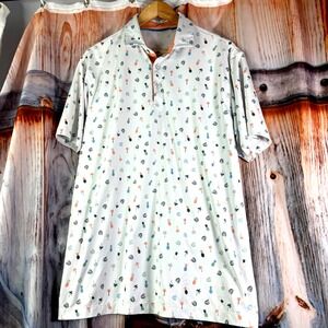 Deveraex Mens Pineapple Palm Tree Polo Golf Shirt Sz M Medium